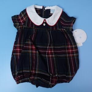 Edgehill Collection NB Newborn Plaid Bubble Romper Dress Peter Pan Collar NWT